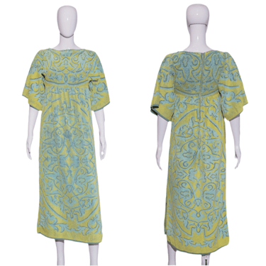 1970s Blue and Green Terry Cloth Towel Dress Size