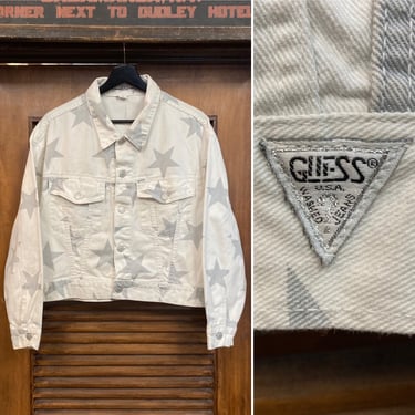 Vintage 1980’s “Guess” Brand Star Designed Cropped Denim Jacket, 80’s Trucker Jacket, Vintage Clothing 