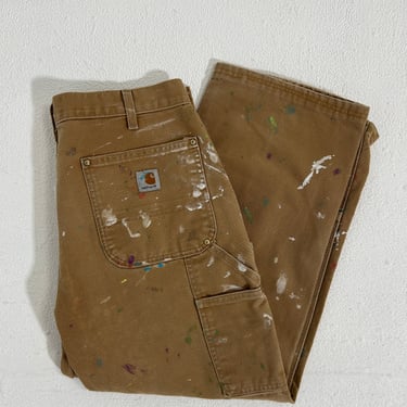 Vintage Paint Splatter Tan Carhartt Double Knee Pants Sz. 36