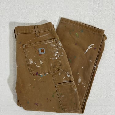 Vintage Paint Splatter Tan Carhartt Double Knee Pants Sz. 32 x 24