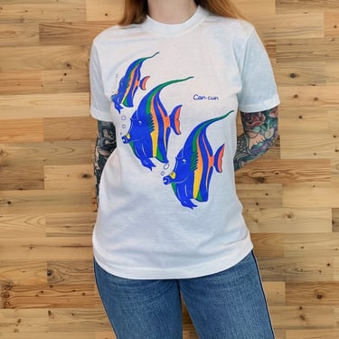 80's Vintage Soft Thin Cancun Mexico Fish Tee Shirt T-Shirt 