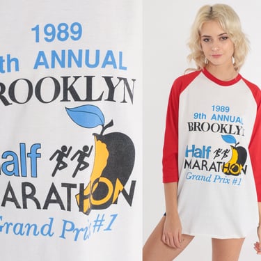 1989 Brooklyn Half Marathon Shirt New York Road Runner's Club Shirt Ringer Tee Shirt 80s Running Baseball Tee Vintage 1980s Medium Large 