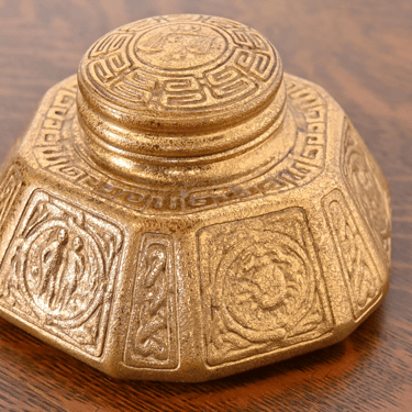 Tiffany Studios New York Zodiac Bronze Doré Large Inkwell