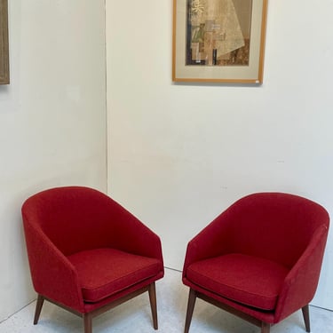 Pair Of Red Mid Century Modern Chairs 