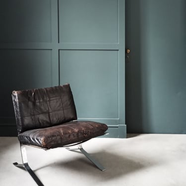 Olivier Mourgue Vintage Joker Leder Sessel schwarz 