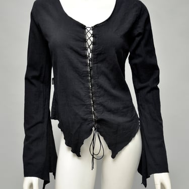 90s black angel sleeve rocker corset front blouse 