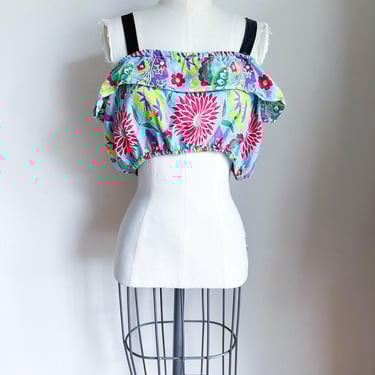 Vintage 1940s Floral Sun Top / Off The Shoulder Crop Top / XS-S 