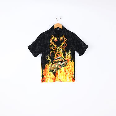 2000s dragons, flames & cool truck graphic buttondown - vintage, skater, steetwear, scene - S 