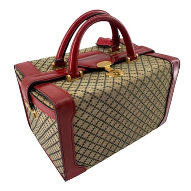 Gucci Early 1970's Lattice Canvas and Painted Red Leather Train Case