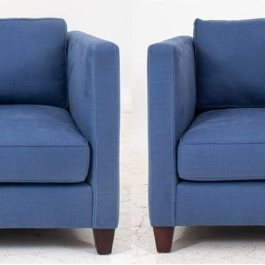 Modern Square Upholstered Arm Chairs, Pair