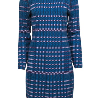 Diane von Furstenberg - Blue & Purple Knit Long Sleeve Sheath Dress Sz L