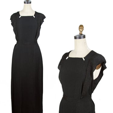 Vintage 1930s Dress // Gold Lamé and Black Rayon Flutter Cap Sleeve Evening Gown with Bolero 