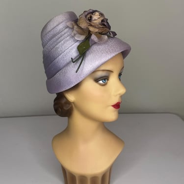 Spring Time Strolls - Vintage 1950s Lilac/Lavender Faux Straw Dome Floral Bucket Hat 