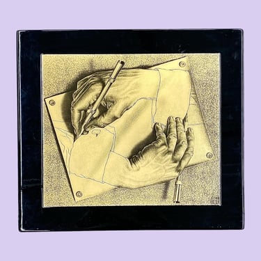 Vintage M.C. Escher Wall Art 1980s Retro Size 24x27 Contemporary + Drawing Hands + Reproduction Art + Home and Wall Decor + Post Modern Art 