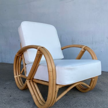 Restored 2-Strand 3/4 Round Pretzel Rattan Lounge Chair w/ Adjustable Back 