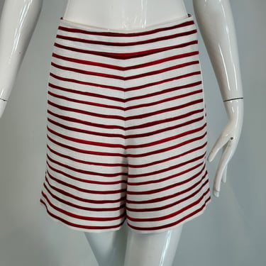 Loro Piana Red & White Horizontal Stripe Linen Full Leg Shorts 42