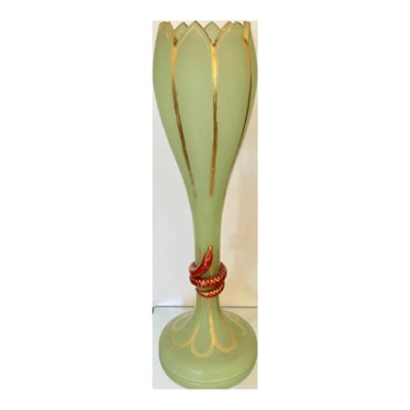 Huge Antique 19th C Baccarat Green Opaline Glass Vase 