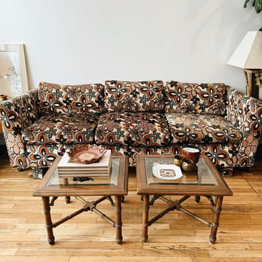 Custom Groovy Vintage Sofa With Floral Velour Upholstery