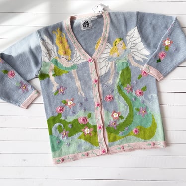 cute cottagecore sweater | 90s y2k vintage Storybook fairy hand knit novelty granny streetwear aesthetic cardigan 
