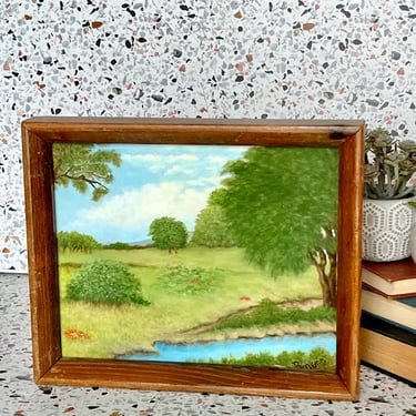 Vintage Oil Painting, Hand Painted, Signed, Country Scene, Natural Scenery, Wood Frame 