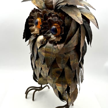 Whimsical Metal Brutal Style Owl Sculpture, circa 1960s