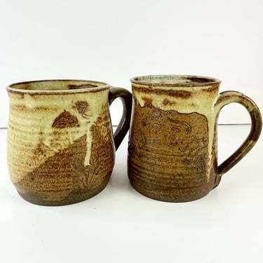 Set Vintage Hand Thrown Studio Art Pottery Coffee / Beer Mugs Signed Earthenware