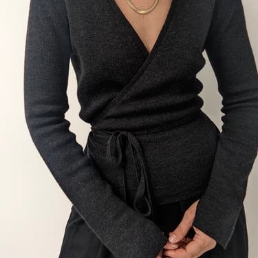 Vintage Charcoal Merino Wool Wrap Sweater