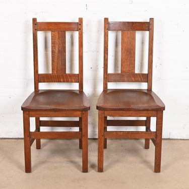 Limbert Mission Oak Arts &#038; Crafts Dining Side Chairs, Pair
