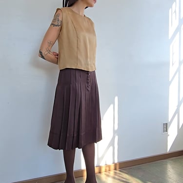 Bottega Veneta Chocolate Silk Pleated Skirt (M)