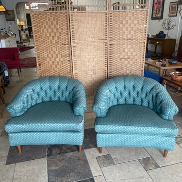Mid Century Tufted Back Club Chairs