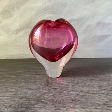 Vintage Pink Glass Heart Bud Vase, Murano glass heart vase 