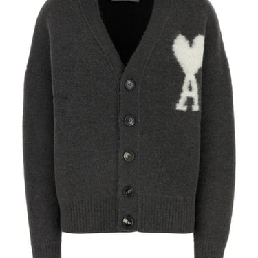 Ami Women Charcoal Stretch Alpaca Blend Cardigan