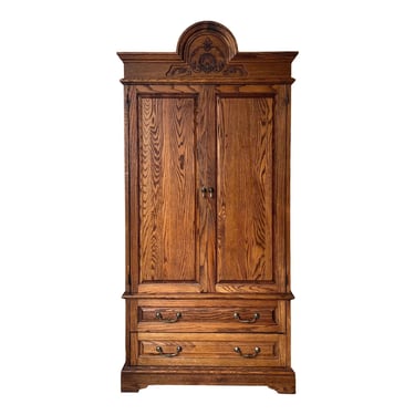 Carved Solid Oak Armoire 