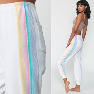 Rainbow Jogging Pants White Terry Cloth Lounge Pants 70s Sweatpants, Shop  Exile