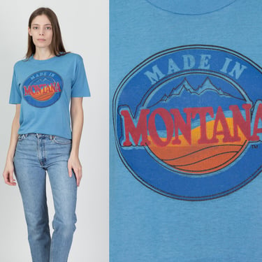 80s Made In Montana Tourist Tee - Men's Small, Women's Medium | Vintage Blue Graphic Travel T Shirt 
