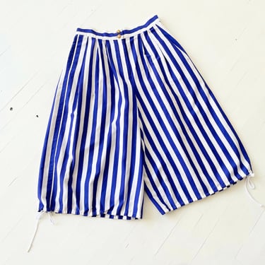 1980s Blue + White Striped Drawstring Leg Shorts 