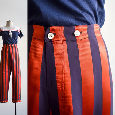 1940s Red & Blue Striped Silk Trousers 