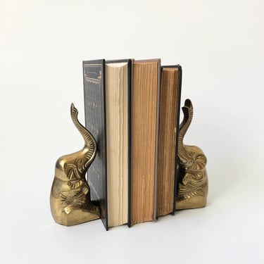Pair of Vintage Brass Elephant Bookends 