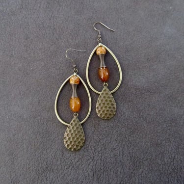 Bronze hoop and yellow agate earrings 