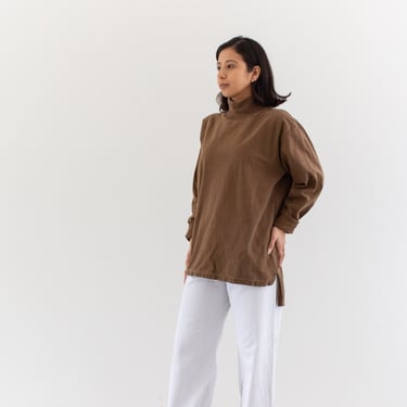 Vintage Brown Cotton Mockneck Tunic | Flight Deck Crew Long Sleeve Top Shirt | Layer | M | 
