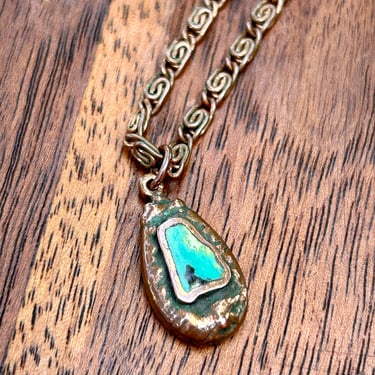 Vintage Copper Byzantine Chain Necklace w/ Copper Enamel Pendant Charm Retro 
