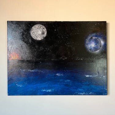 Modern Planet Earth - Space Oil on Canvas Painting 