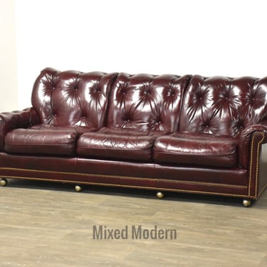 Wine Tufted Leather Sofa 