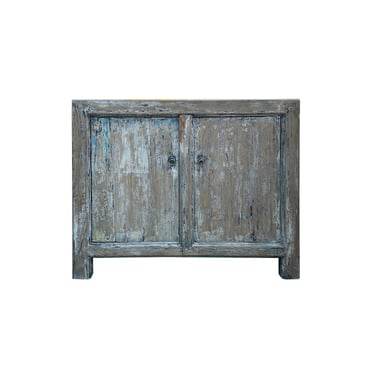 Distressed Tan Blue 2 Doors Credenza Sideboard Console Table Cabinet ws4495E 