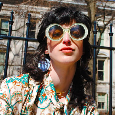 1960's Vintage Sunglasses novelty checkered sunglasses earrings disc chains MOD sunglasses 