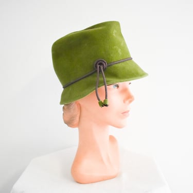 1960s Green Wool Felt Hat with Brown Cord 