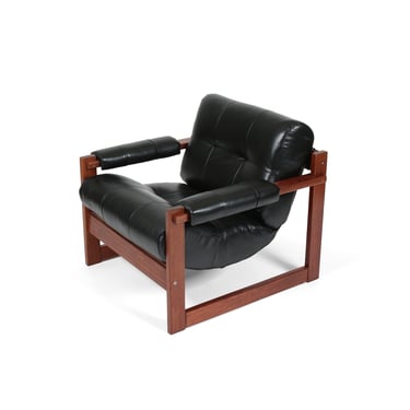 Percival Lafer Leather Lounge Armchair. 1970s Brazilian Modern MCM. Model S-1 