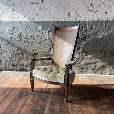 Vintage Mid Century Provincial Cane Back Accent Chair SIDE LOUNGE MCM VELOUR