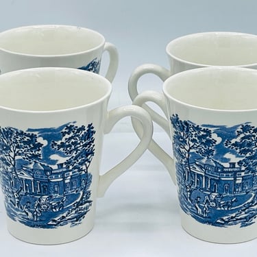Liberty Blue by STAFFORDSHIRE set of (4) Coffee Mugs vintage made in England 8oz 