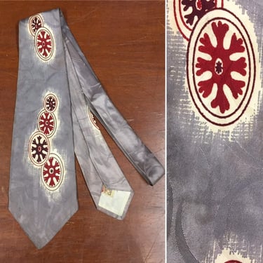 Vintage 1940’s Necktie, Atomic Print, 1950’s Tie, Rockabilly Tie, Swing Tie, Made in California, Mid Century Tie 